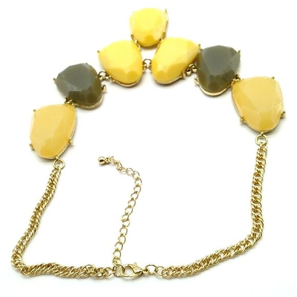 Gold-tone Statement Bib Necklace Mustard Yellow & Green Lobster Clasp - Picture 9 of 10